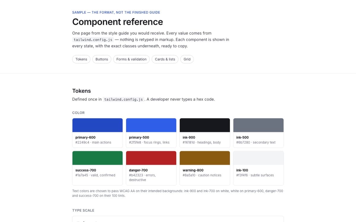 Tailwind style guide, home page